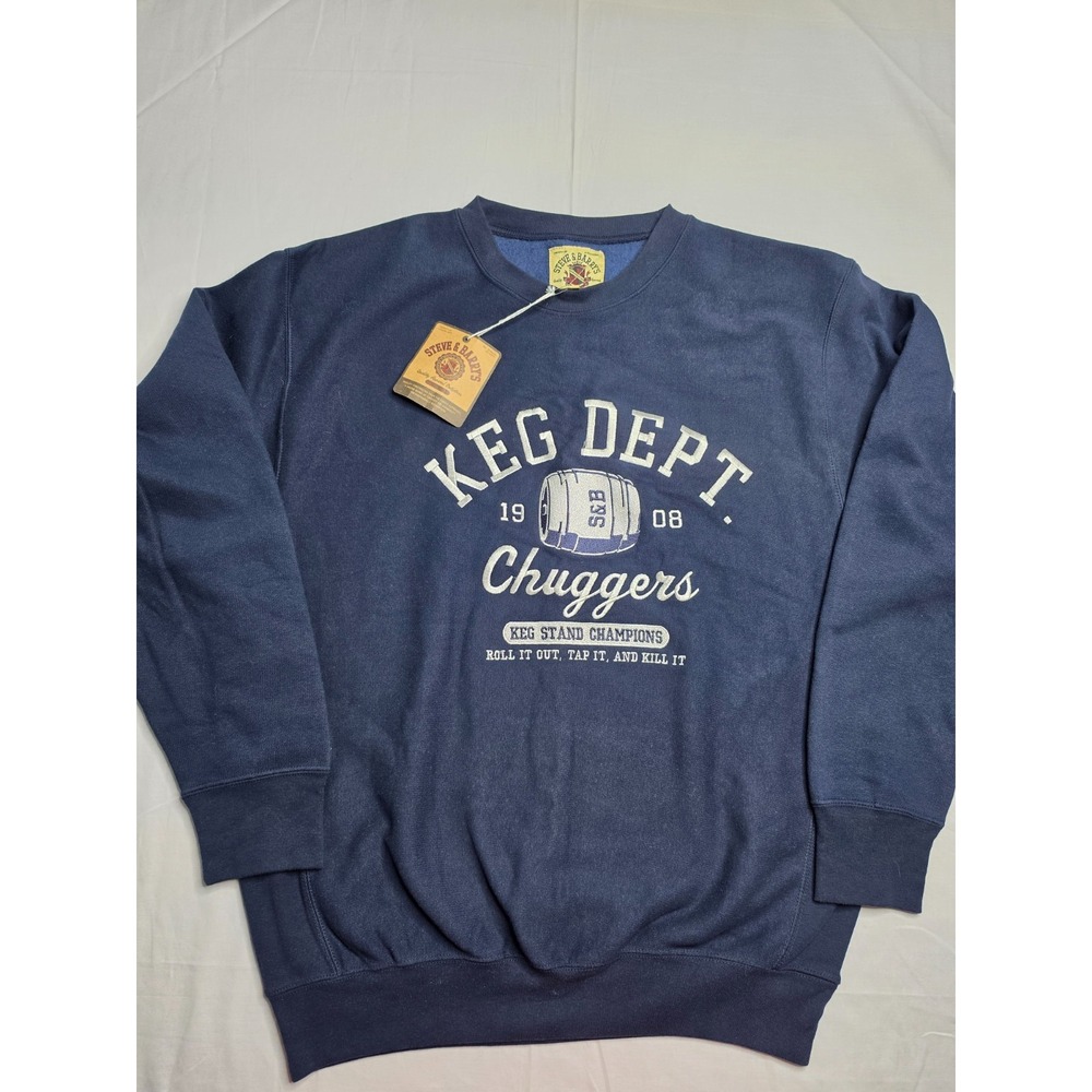 VTG Steve & Barry's Outfitters Sweatshirt Mens Large Navy Blue Keg Dept Chuggers